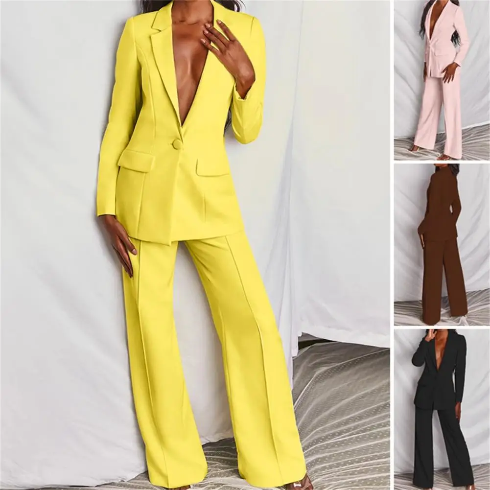 

Straight Trouser Machine Washable Super Soft Single Button Women Office Blazer with Trousers Set Blazer Suit Party Favor