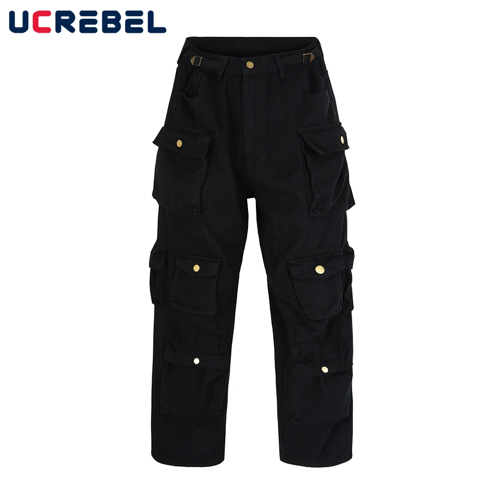 

Multi-Pocket Cargo Pants Mens Solid Color Casual Streetwear Loose Straight-leg Pants Men Trousers