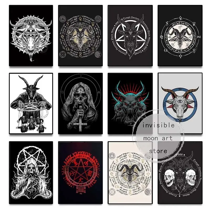 Абстрактная Черная Голова Демона Пентаграмма Козы Сатанинская Татуировка