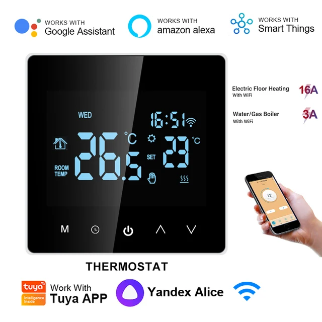 Tuya Smart Wifi Thermostat Electric Floor Heating Water/Gas Boiler LCD Digital Touch Temperature Control for Google Home Alexa 3