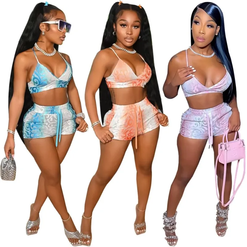 

Cover Up Dress Beach Bathrobe Women Summer 2023 New Polyester Print Couture Silver Two Piece Underwear Shorts Wear For Bathing