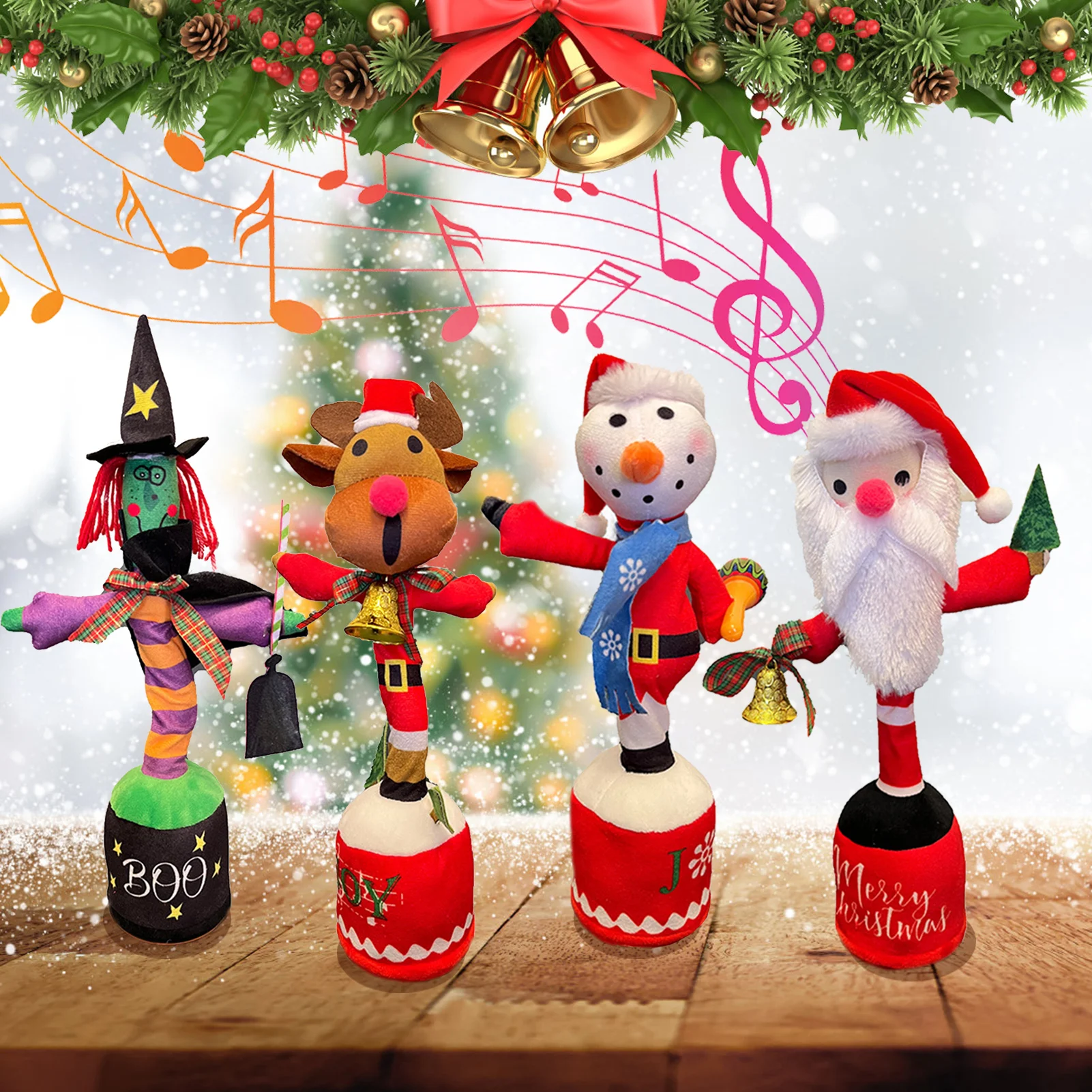 

Танцующая говорящая игрушка, плюшевая Рождественская игрушка для малышей, подарок для детей, в форме Санты, лося, идеальное праздничное укр...