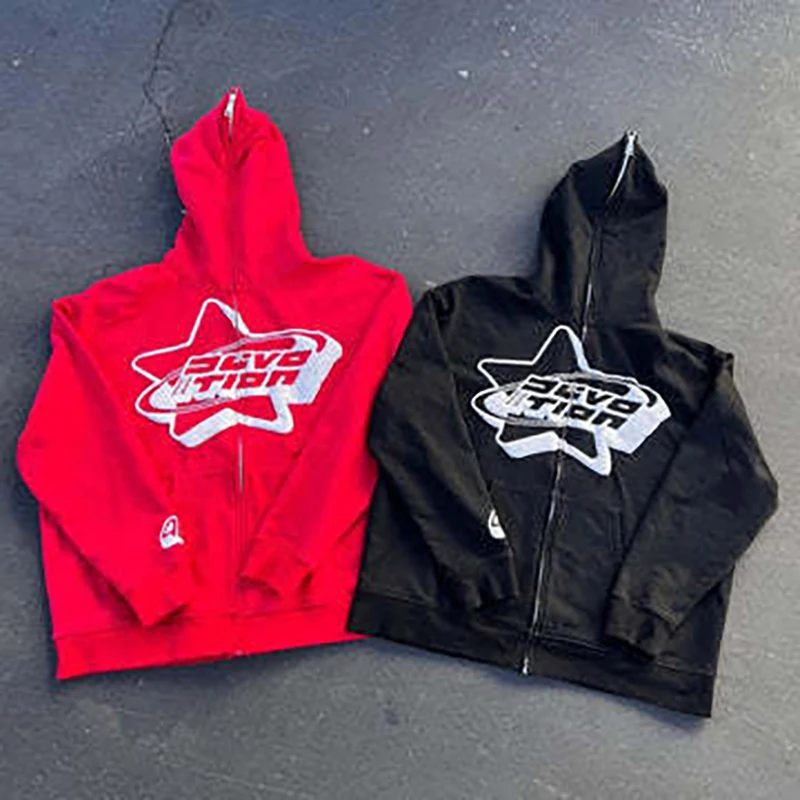 

Oversized Goth Hoodie Streetwear Autumn Y2K Clothes Punk Harajuku Alphabet Full Zipper Hoodie Women's Casual Loose Sweatshirt