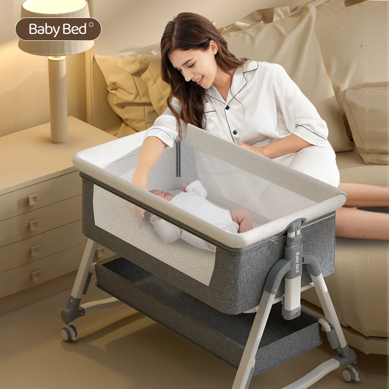 Portable crib folding high and low splicing bed Crib crib BB bed overflow proof