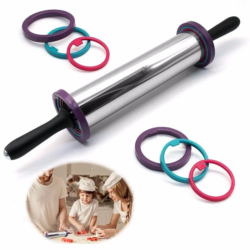 

Stainless Steel Rolling Pin Adjustable Thickness Roller Dough Tools Fondant Cake Decorating Pastry Tools Kitchen Accessories