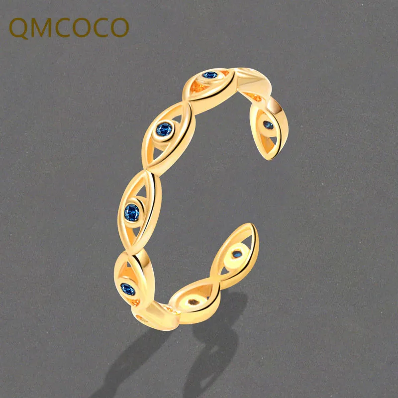 

QMCOCO New Vintage Creative Blue ZirconEyes Ring For Women Elegant Charms Engagement Luxury Gifts Open Adjustable