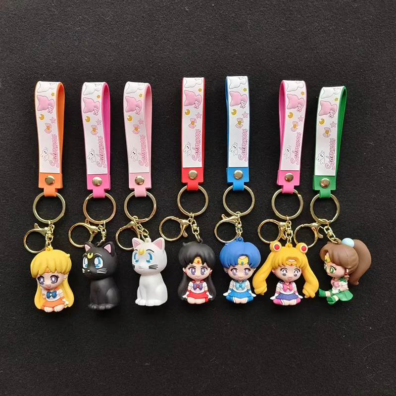 

Anime Sailor Moon Keychain Tsukino Usagi Hino Rei Action Figure Pendant Luna Artemis Sailor Mars Key Chain Collection Model Toys