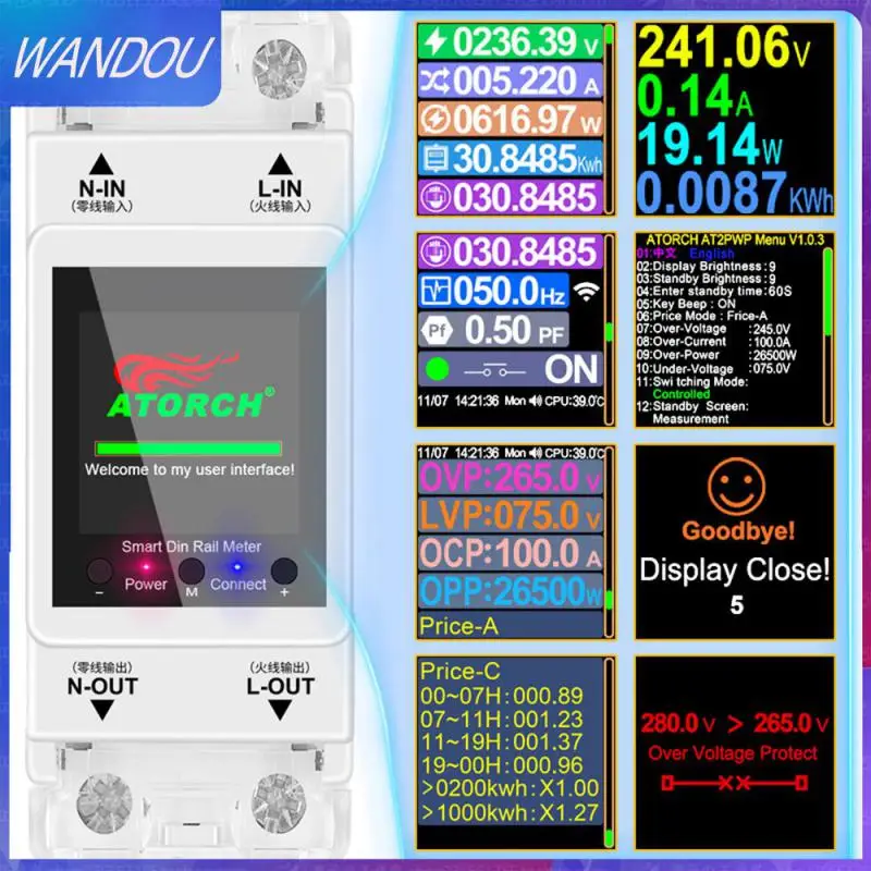 

Model At2pw-wifi Timer Function Power Monitor Live View Digital Energy Meter Accurate Voice Control Smart Meter 100a 85-265 (v)