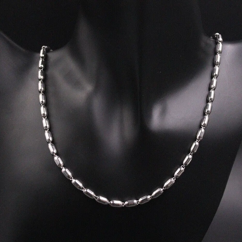 

S925 Sterling Silver 4mm Oval Bead Link Chain Elegant Necklace 17.7"L Stamp S925