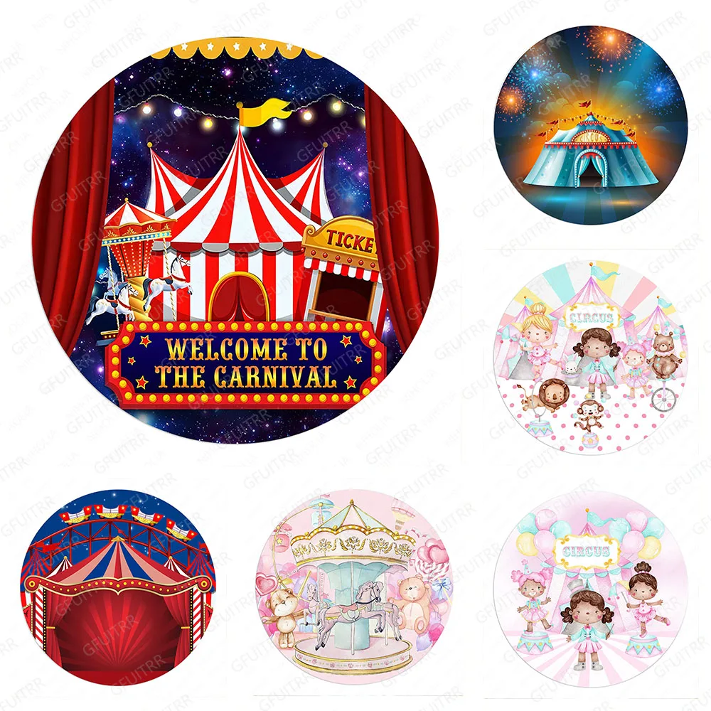 

Gfuitrr Circus Tent Round Backdrop Kids Birthday Party Photography Background Pink Red Circle Baby Shower Photo Decor Booth Prop