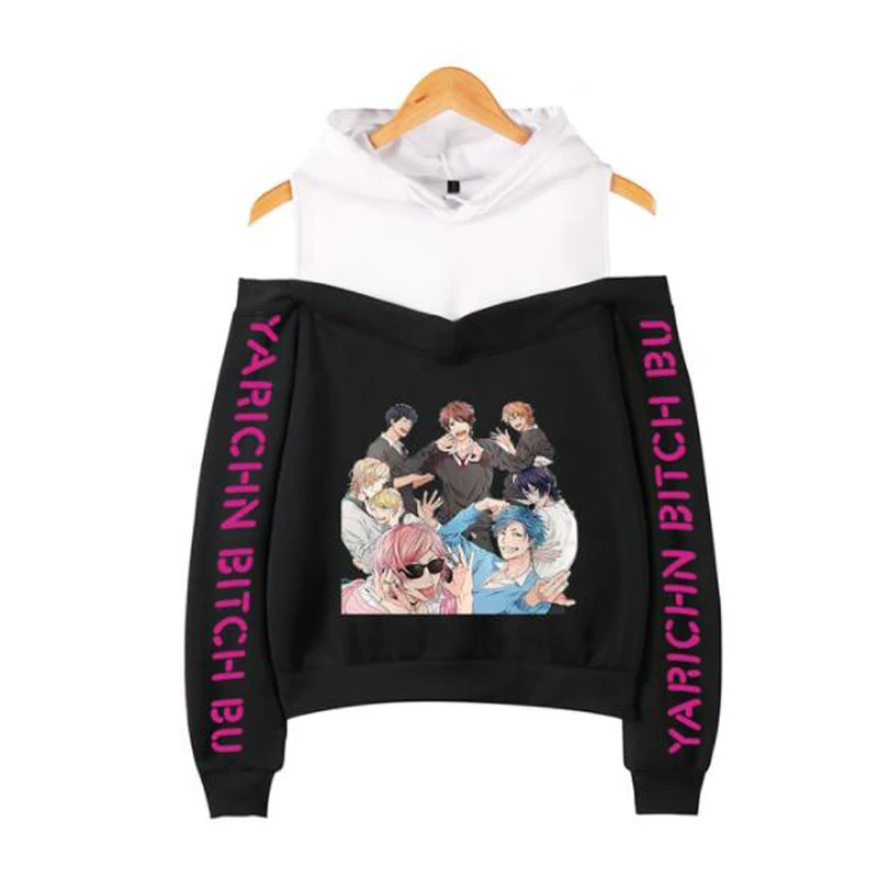 

Anime Yarichin Bitch Club Hoodie Female Off Shoulder Hoodies Women Long Sleeve Hooded Sweatshirt 2022 New Japanese Anime Clothes