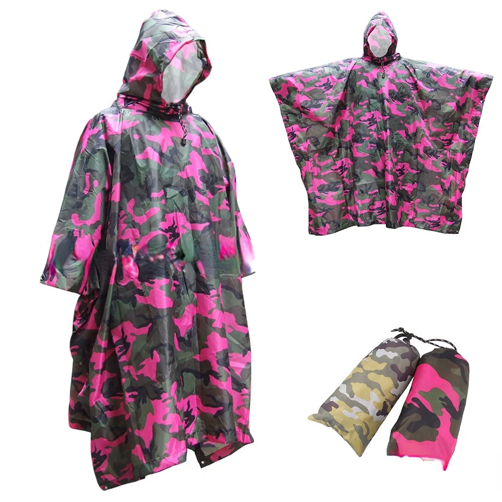 

Waterproof Raincoat Female / Male Jungle Poncho Rose Red Camouflage Raincoat Riding Mountaineering Hiking Rain Cover