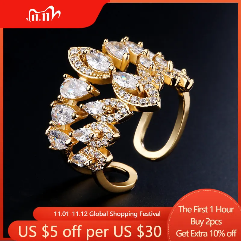

Exaggerated Shiny Cubic Zirconia Rings Silver Color Open Adjustable Ring For Women Exquisite Party Christmas New Year Jewelry