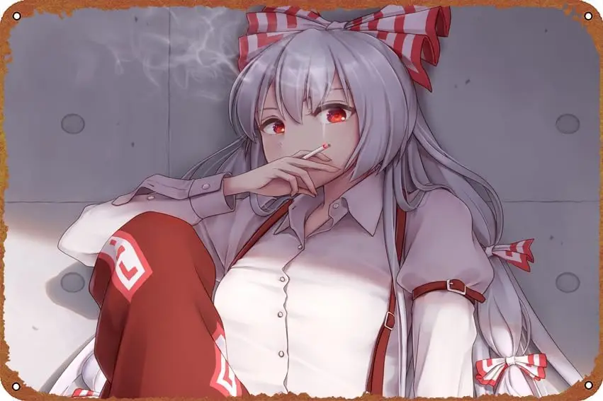ZTLLFV Touhou Fujiwara No Mokou Металлическая жестяная вывеска Гаражная Настенное украшение