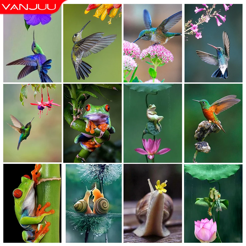 

Hummingbird 5D Diamond Painting Kit Animal Diamond Embroidery Painting Tree Frog Snail Rhinestone Mosaic Home Decor DIY Gift