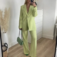 woman elegant ligh green loose blazer suit 2022 autumn chic female solid straight pants suit ladies match sets