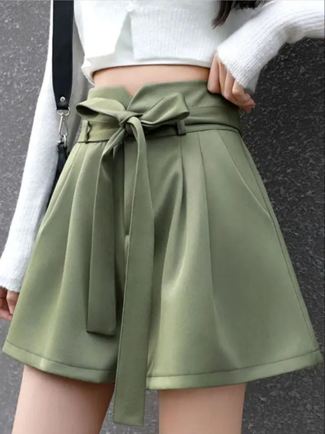 Spring Summer Casual Vintage All-match Chiffon Fashion Shorts for Women 2023 Bow Lacing Wide Leg High Casual Pants Streetwear