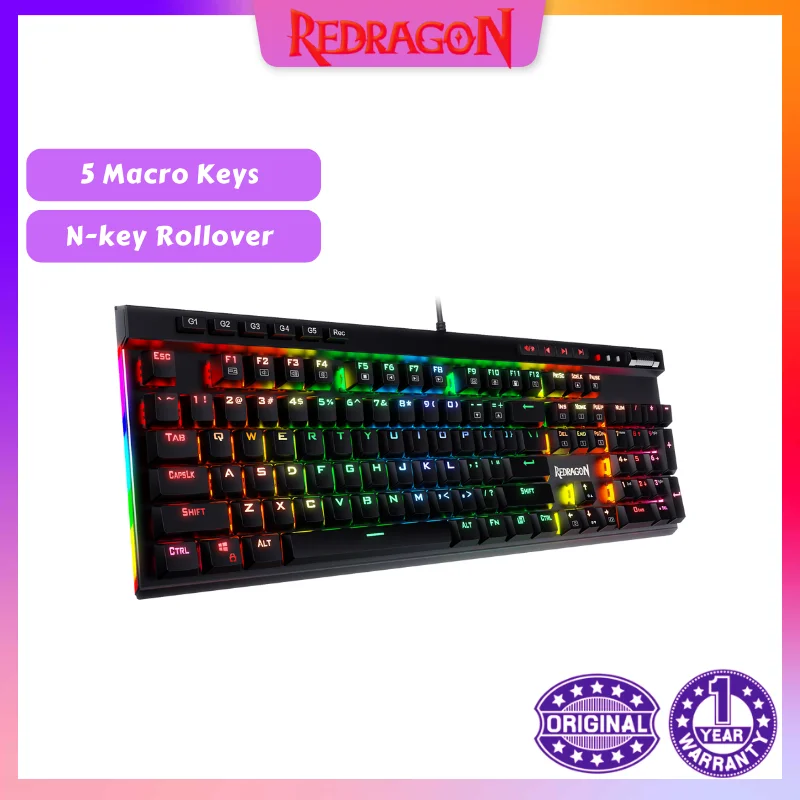 Механическая игровая клавиатура Redragon K580 VATA, RGB-подсветка, 104 клавиш, защита от фиктивных нажатий, макро-клавиши, синие переключатели для геймеров DOTA 2