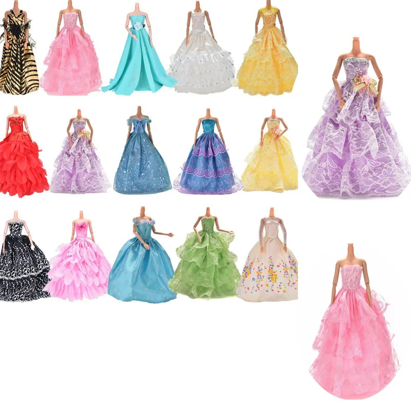 

1Pc Fashion Multi Layers Wedding Dress For Doll Luxury Handmade Elegant Lace Sequins Floral Dolls Accessories