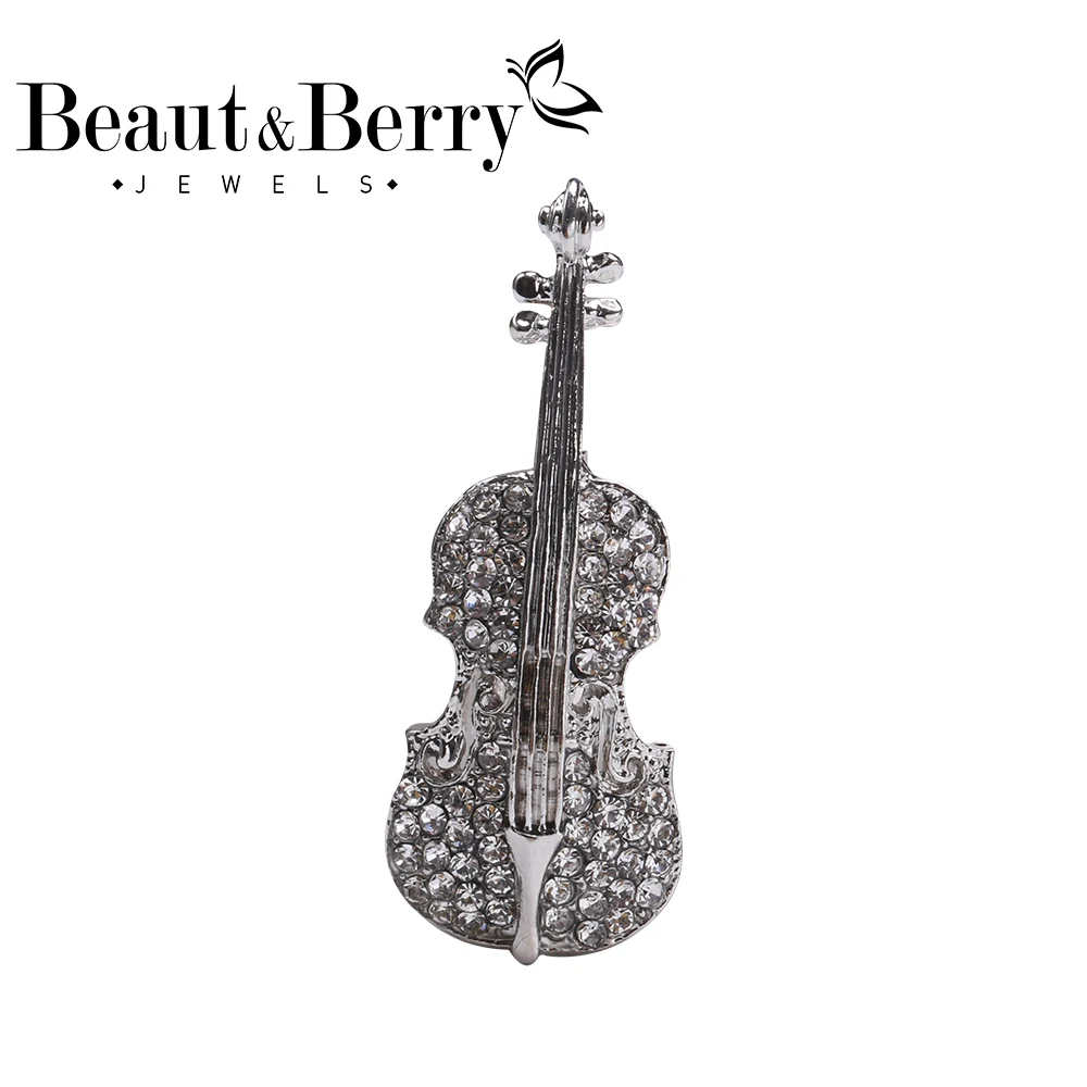 

Beaut&Berry Sparking Rhinestone Guitar Brooches For Women Men 2-color Violin Music Instrument Party Office Brooch Pin Gifts