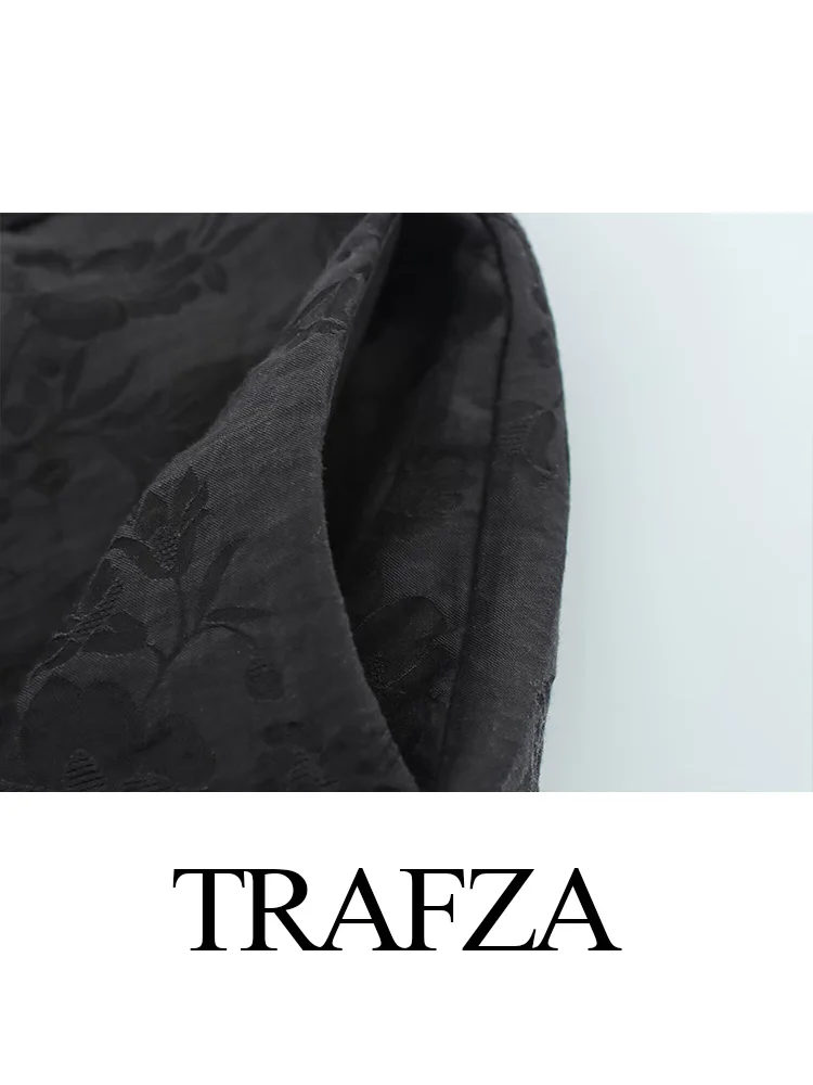Фото TRAFZA летний однотонный жаккардовый комплект из 2 предметов, женский шикарный топ без рукавов с открытой спиной и воротником-стойкой + брюки с карманами и высокой талией №3