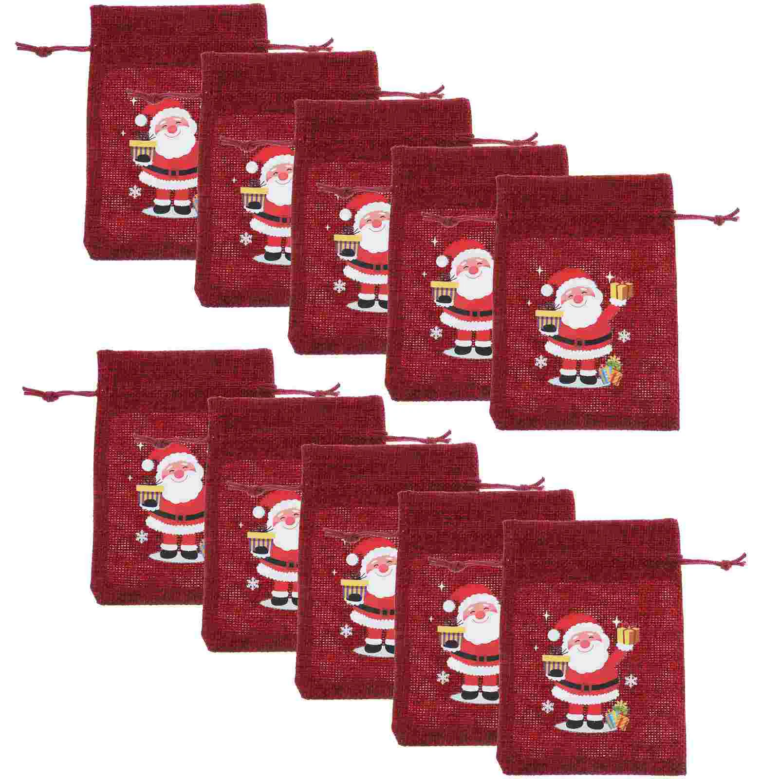 

10 Pcs Christmas Sack Bags Candy Storage Pouches Goodie Reusable Gift Drawstring Jewelry Holder Xmas
