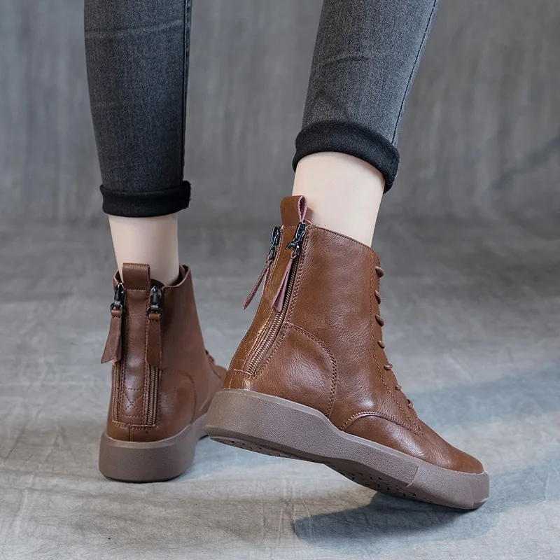 Ботильоны женские из натуральной воловьей кожи на плоском каблуке