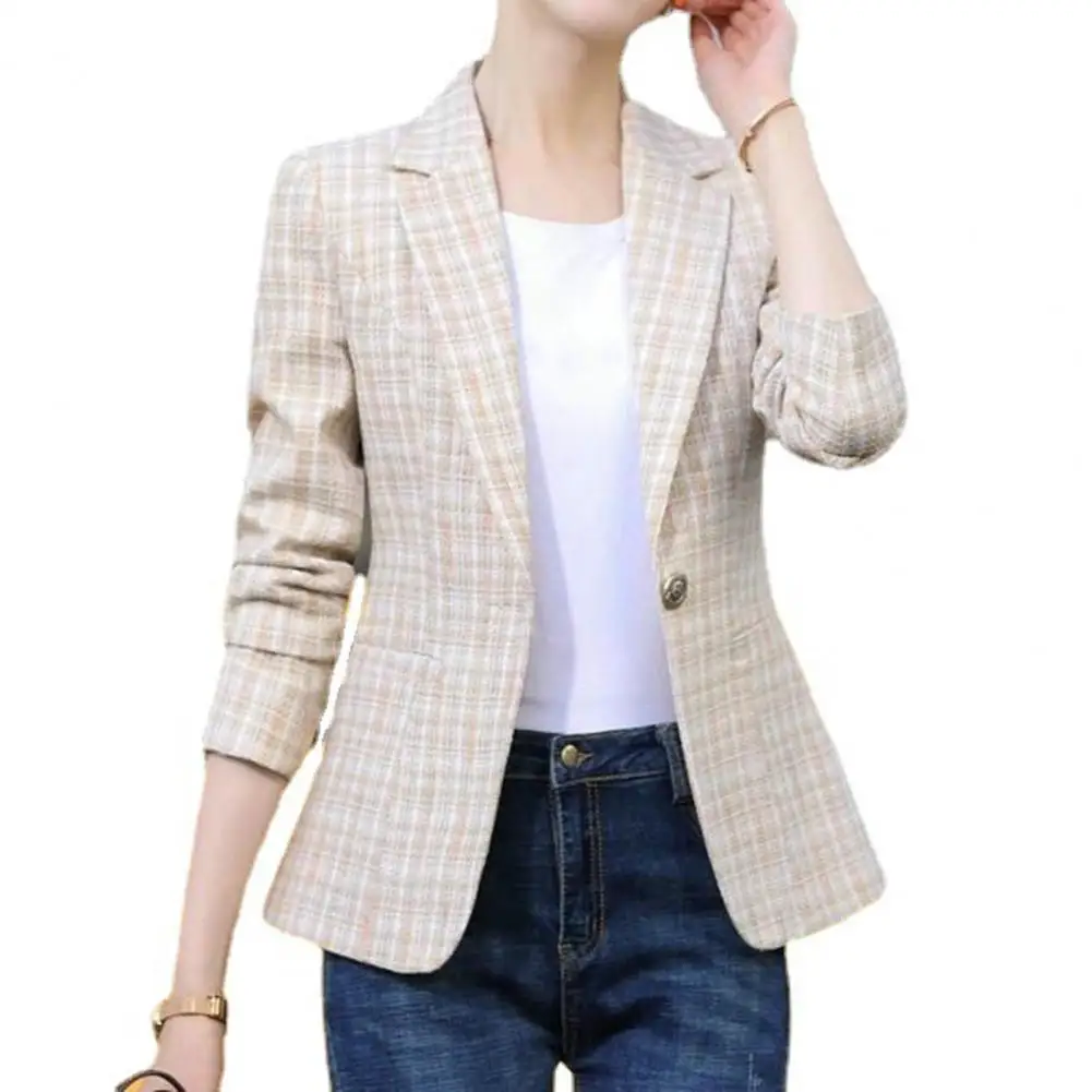 

Chic Lady Spring Blazer Outerwear Women Blazer Contrast Color Notch Collar Casual Lady Coat Dress-up