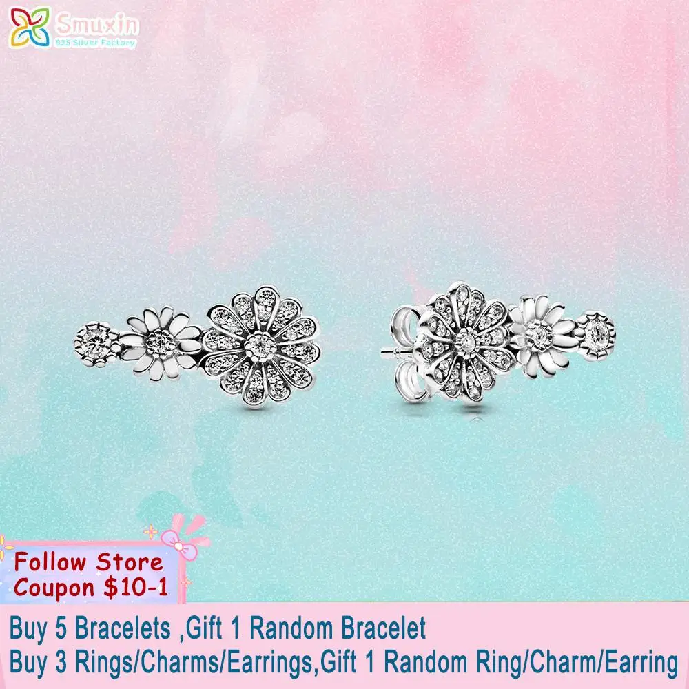 

Smuxin 925 Sterling Silver Sparkling Daisy Flower Trio Stud Earrings Cubic Zirconia Statement Stud Earrings Women Earrings
