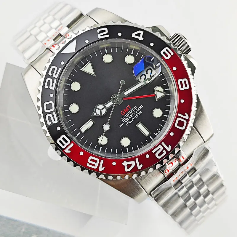 

Часы GMT 40 мм, искусственное сапфировое стекло, нержавеющая сталь 316L, NH34 чехол, Мужские автоматические часы, часы с механизмом NH34, аксессуары для часов