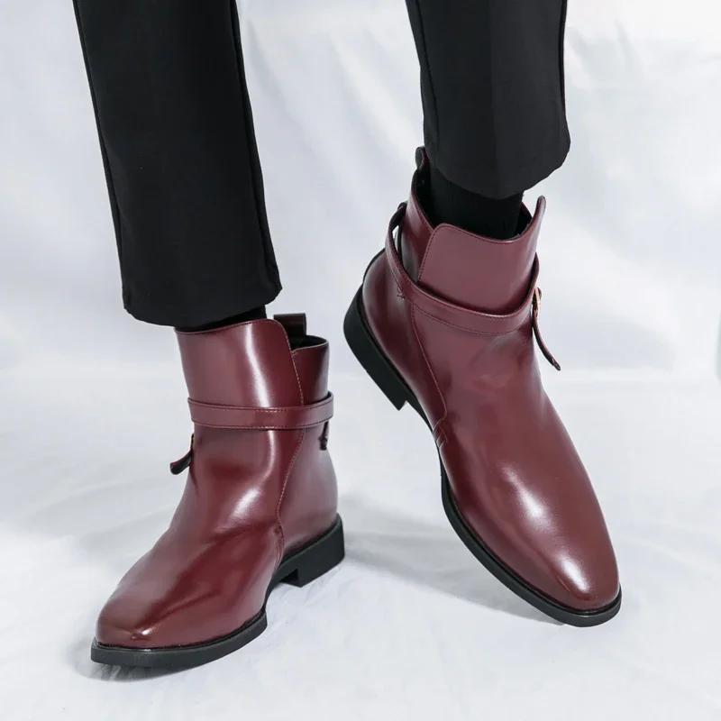 European Popular Chelsea Men's Boots Business Pointed High Top Leather Shoes Brand Motorcycle Casual