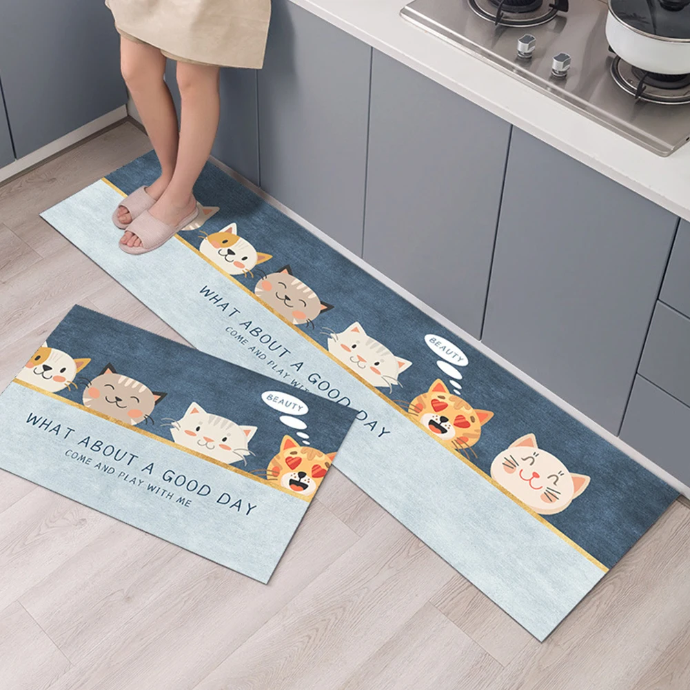 

Cartoon Cat Pattern Kitchen Mat Bathroom Doormat 3D Printing Hallway Non-slip Door Floor Mats Long Rug Home Living Room Decor