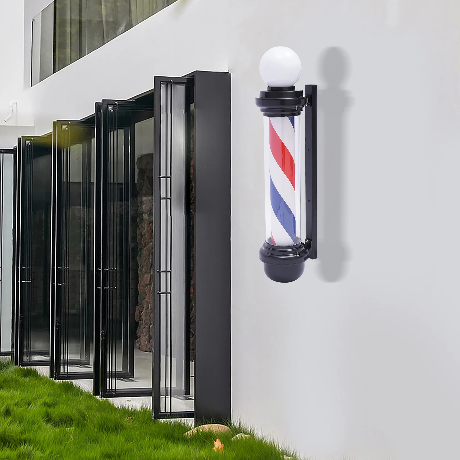 

32" Barber Pole LED Light Red White Blue Rotating Stripes Hair Salon Shop Sign