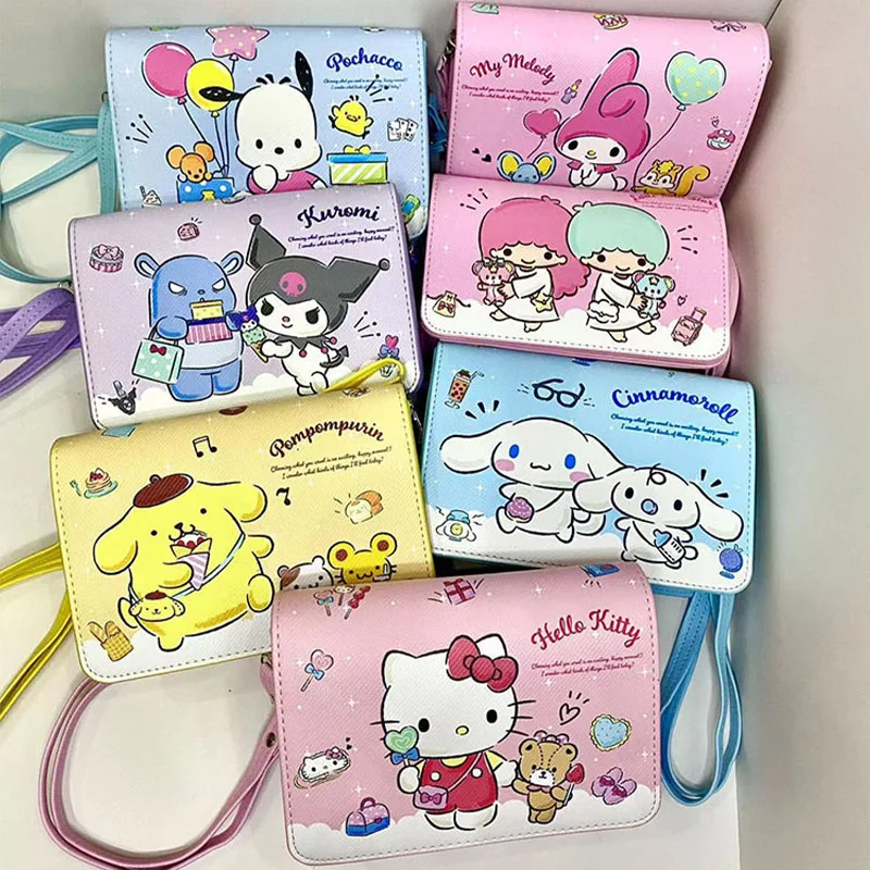 

Kawaii Sanrioed Cosmetic Satchel Hello Kittys Kuromi Cinnamoroll Cartoon Comb Mirror Cosmetic Phone Coin Bag Purse Girls Gifts