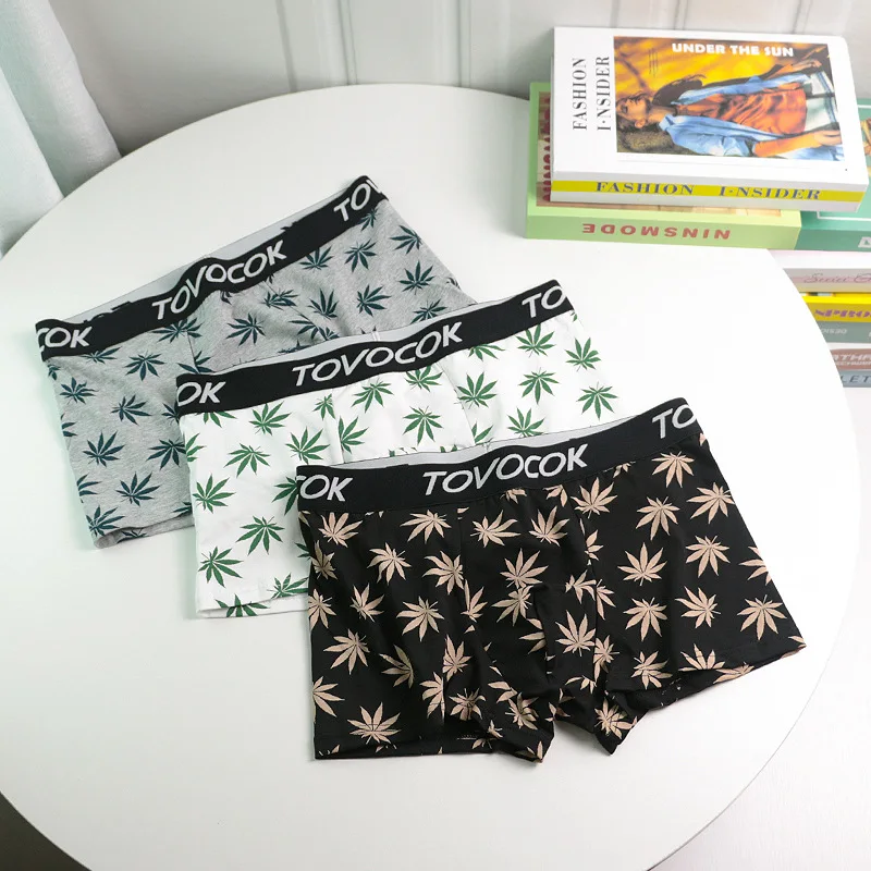 Underwear Men Cotton Youth Trend Personality Students Fashionable Comfortable Breathable Cotton Maple Leaf Boxers