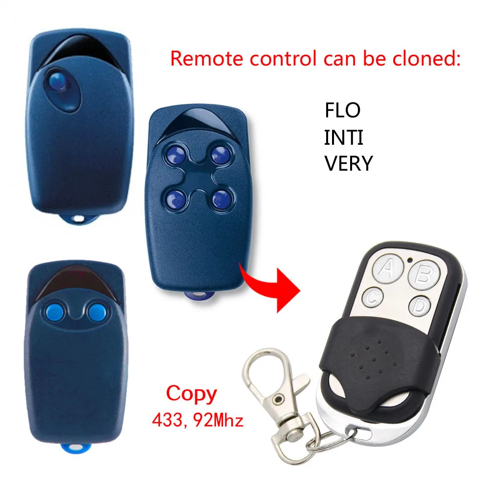 

Compatible FLO (blue case) INTI VERY Universal Remote Control Transmitter Garage Door 433.92mhz Fixed Code