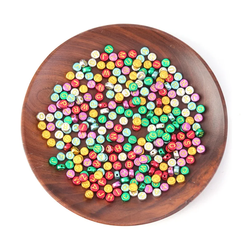 

100Pcs Mixed Letter Acrylic Bead Round Flat Alphabet Digital Cube Loose Spacer For Jewelry Making Handmade Diy Bracelet Necklace