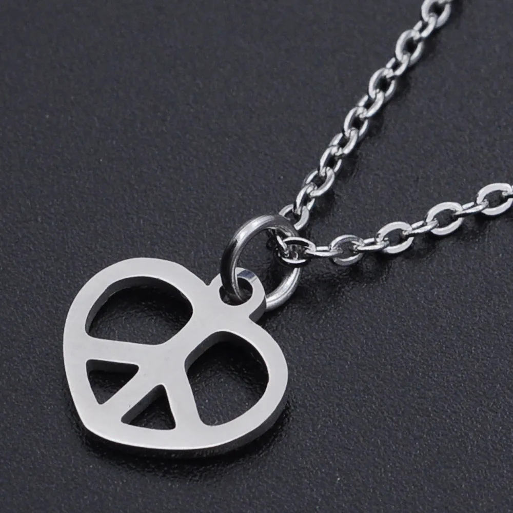 

Peace Sign Necklace Women Fashion Clavicle Chain Symbol Heart Pendant Stainless Steel Jewelry