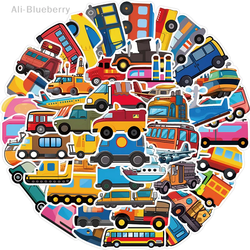 

50Pcs Cartoon Truck Transports Stickers for Kids Bedroom Teachers School Decals Scrapbook Stationery Laptop Fridge