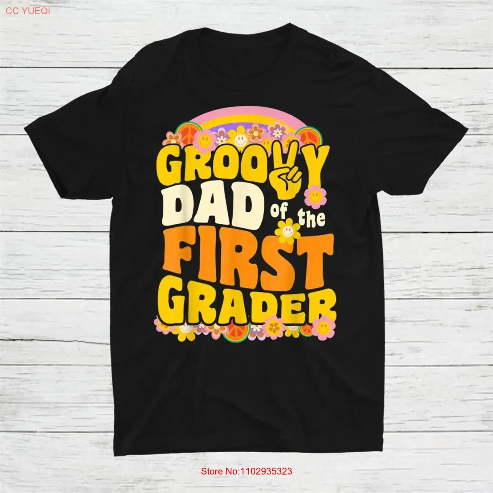 Фото Футболка Groovy Dad Of The First Grader в стиле ретро 70-х годов, размер S 5XL, винтажная стираная футболка с рисунком, стильная повседневная уличная одежда для мужчин №1
