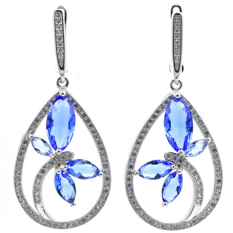 

Buy 2 get 1 free Pretty Dragonfly Deep Blue Sapphire CZ Women Wedding Silver Pendant Earrings