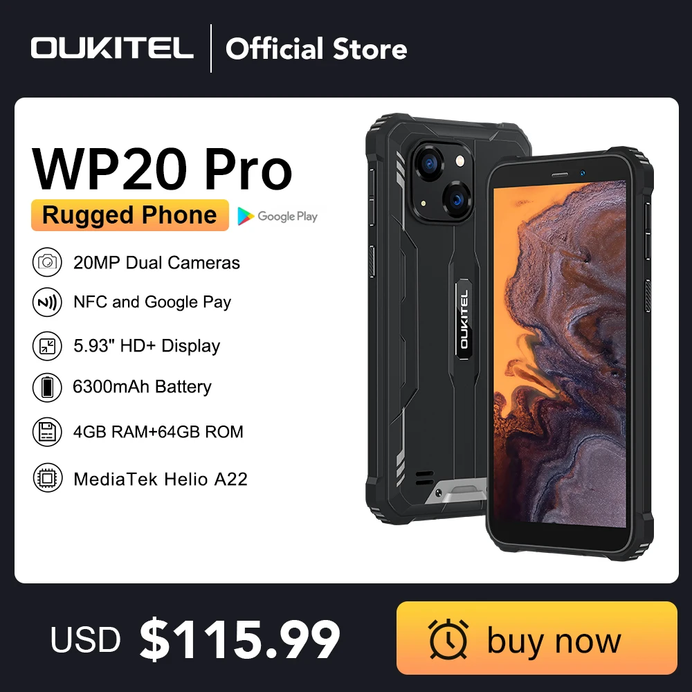 Oukitel WP20 Pro защищенный смартфон, экран 5,93 дюйма, 4 Гб + 64 ГБ, 6300 мАч