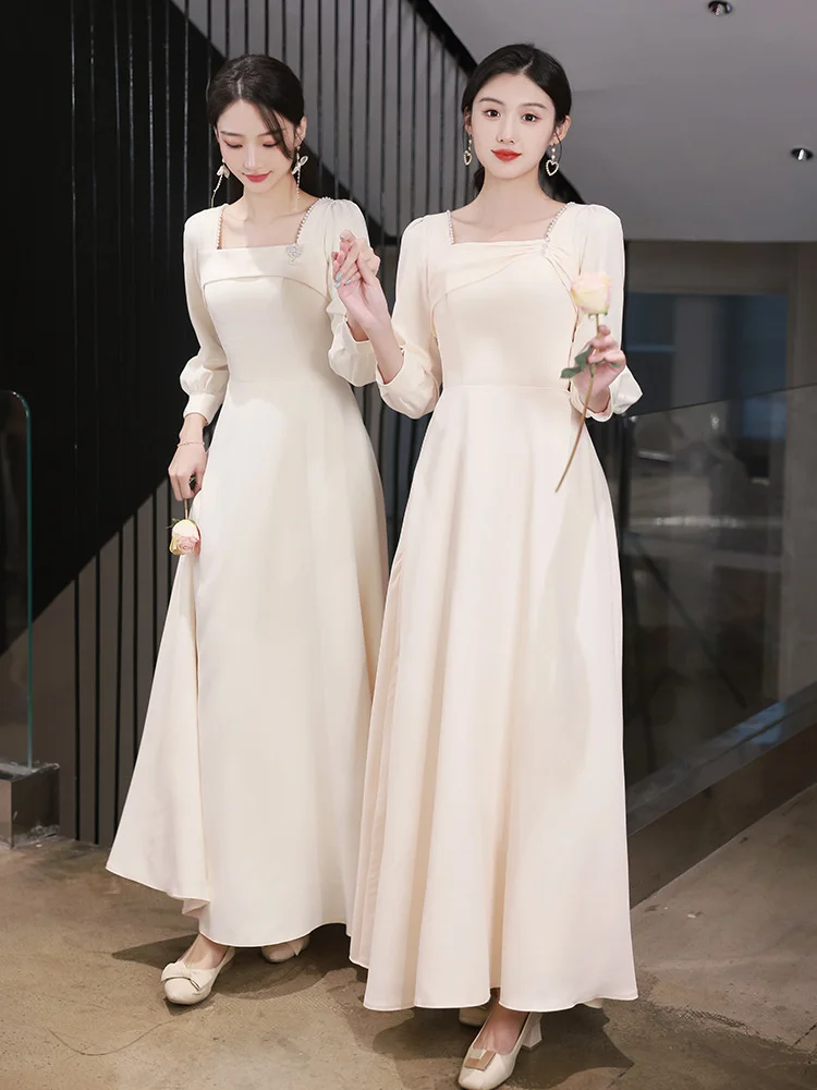 

Champagne. Bride Addresses 2023 New Chinese Smart Sisters Evening Clothes Women's Long Sleeve Wedding dress