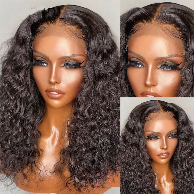 

Natural Black Soft Kinky Curly Short Bob Hair Glueless Lace Front Wig For Women Synthetic Heat Resistant Fiber Daily Cosplay