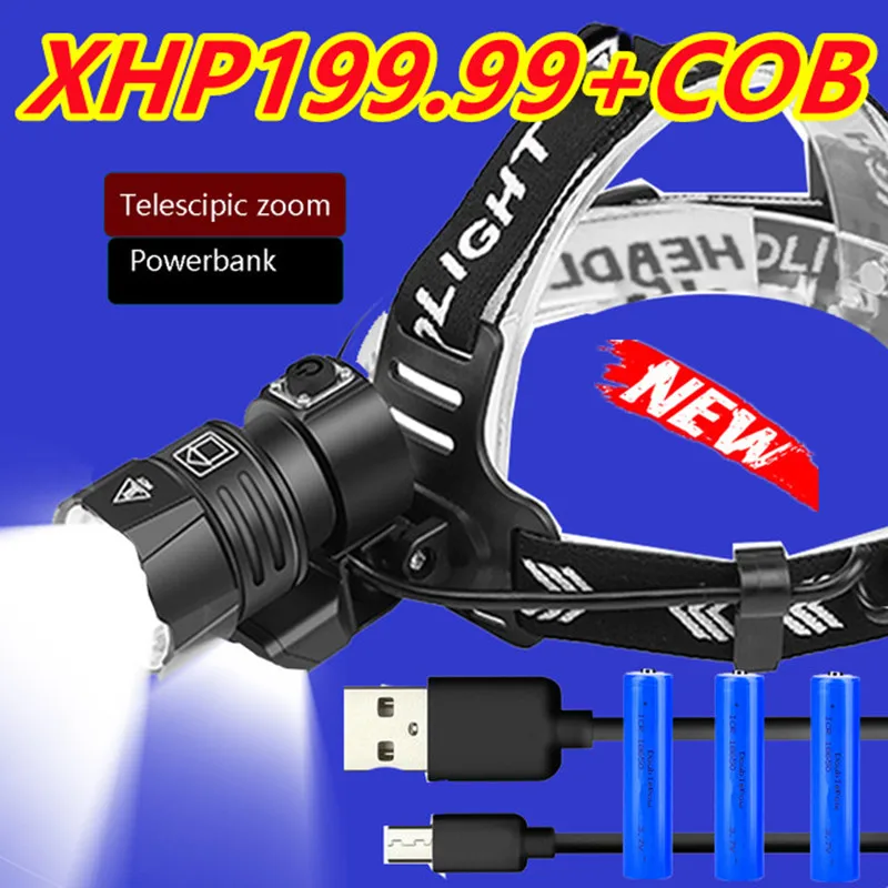 

Super XHP199 Most Powerful Led Headlamp High Power Zoom Led Headlight Rechargeable Head flashlight Usb Fishing Head Lamp Best