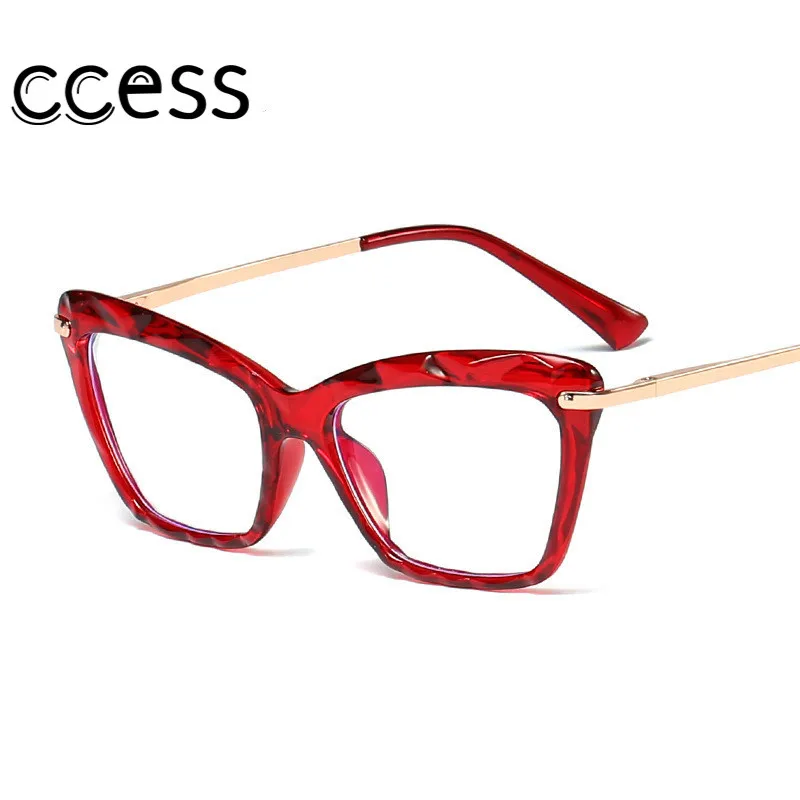 

Vintage Red Cat Eye Sunglasses Metal Frames Anti-Radiation Eyewear Optical Computer Spectacle Crystal Faceted Glasses 2022