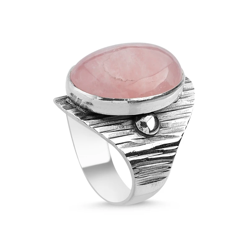

Silver 925 Sterling Pink Quartz Stone Handwork Ring
