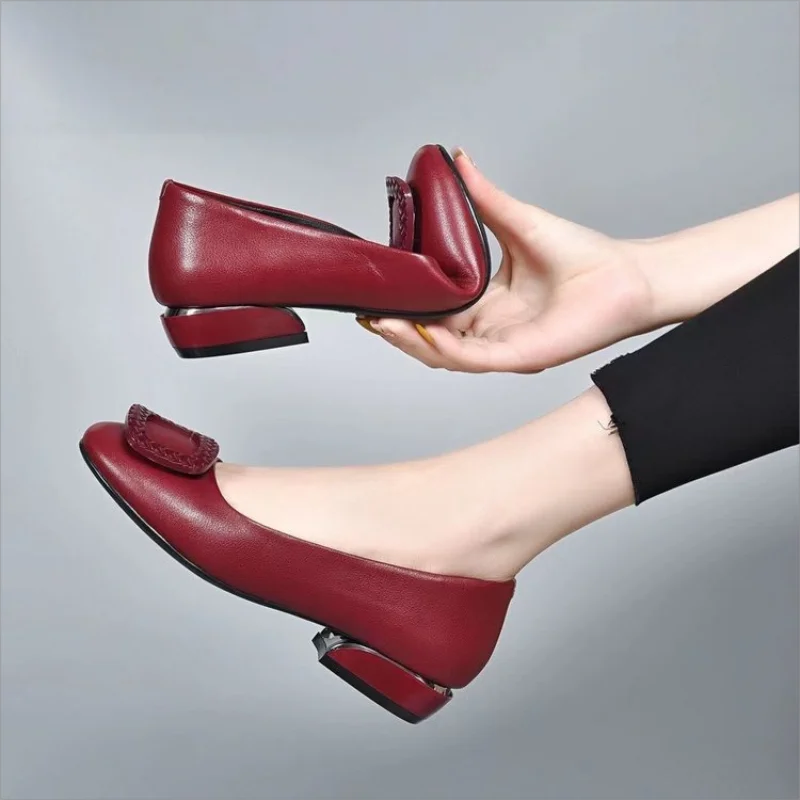 Women Flats Shoes 2022 Casual Solid Color Slip On Lady Square Heel High Quality Comfort Party Wedding Office Shoes Zapatos Mujer