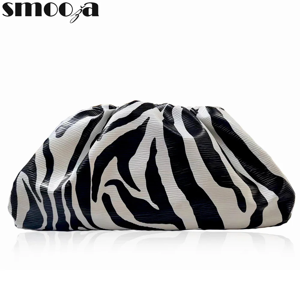 

SMOOZA 2023 Fashion Day Clutch Dumpling Bag Zebra Holographic Clip Purse Bag Women Pleated Purses and Handbags Luxury Designer