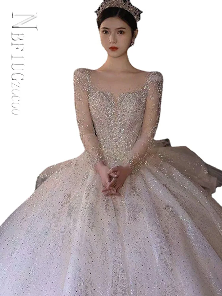 

Main Wedding Dress French Style Light Yarn Luxury 2022 Bridal Long Sleeve Starry Sky Large Tail Court Style